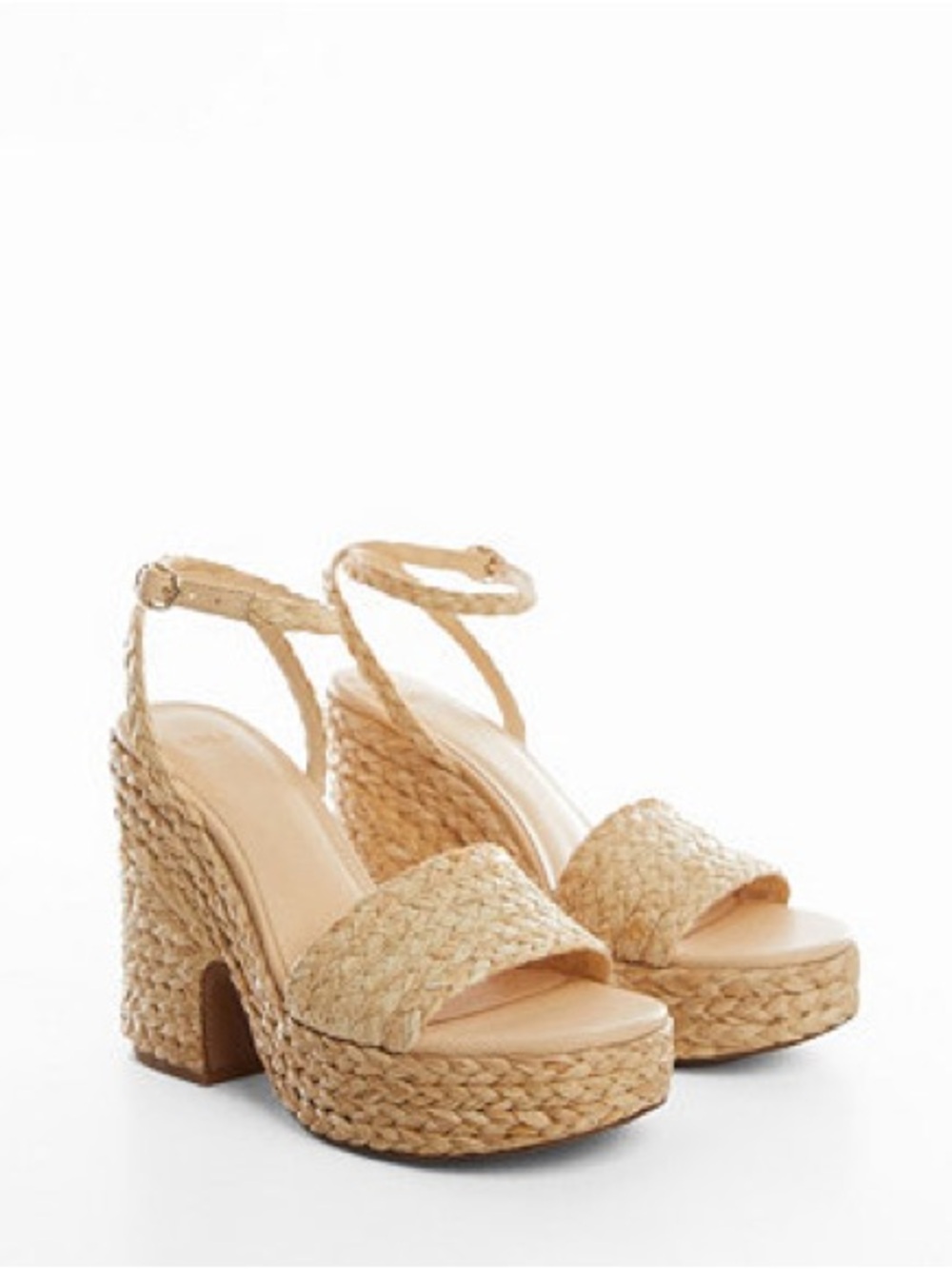 Mango Woven Platform Ankle-Strap Sandals - Tan